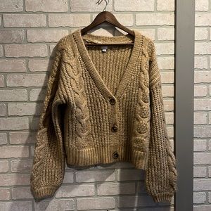 Brown Cropped Button Up Cardigan